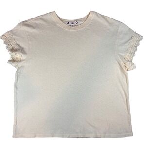 NWOT AMO Butter Yellow Lace Trim Short Sleeve T-Shirt Size Small